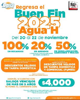 Regresa el Buen Fin 2025 de AguaH con descuentos de hasta el 100% en recargos