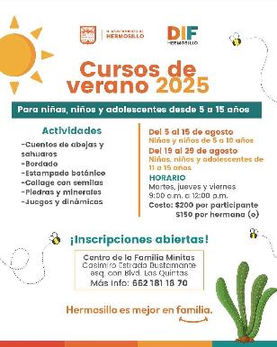Impartirá DIF Hermosillo cursos de verano