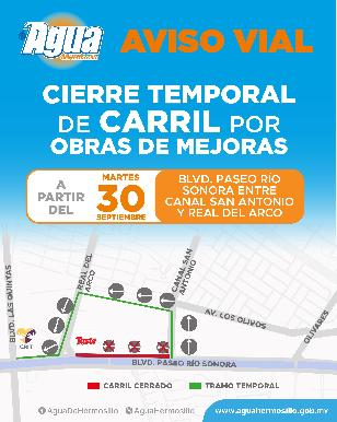 Inicia etapa de mejora en tramo del Paseo Río Sonora con sustitución de colector; se habilita vía alterna