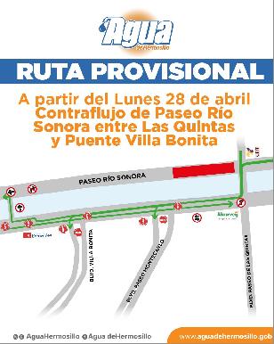 Este lunes 28 se habilitarán dos sentidos en el cuerpo sur de Paseo del Río Sonora