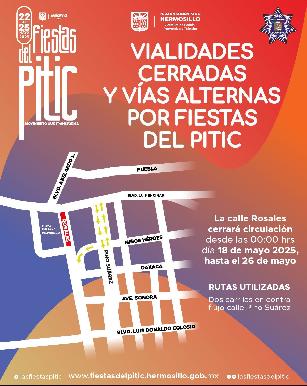 Da a conocer Tránsito cierres viales y rutas alternas por motivo de las Fiestas del Pitic 2025